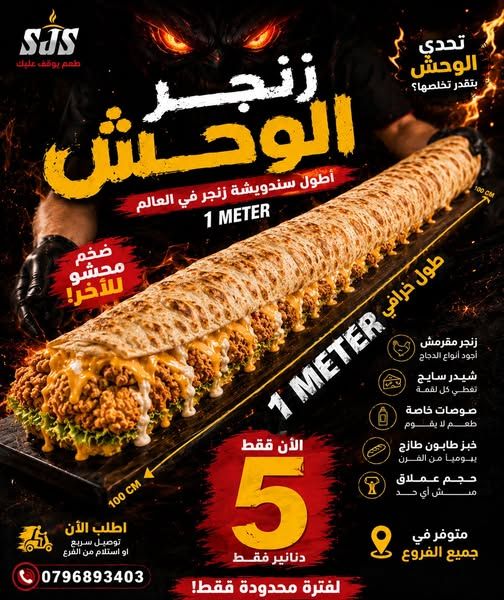 سندويشة زنجر مقرمش متر كامل